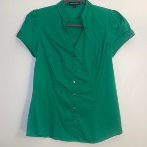 Express Kelly Green Mandarin Collar Button-down Top - Size Small (S)